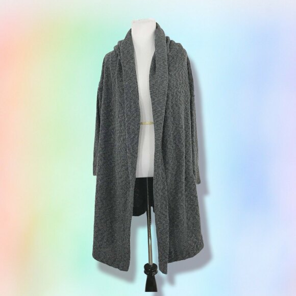Anthropologie Saturday Sunday S Gray Metallic Ingleside Hooded Long Cardigan - Picture 2 of 8